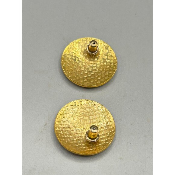 Vintage Enamel Cloisonne Pierced Earrings Lotus Floral Design Black & White - Picture 4 of 5